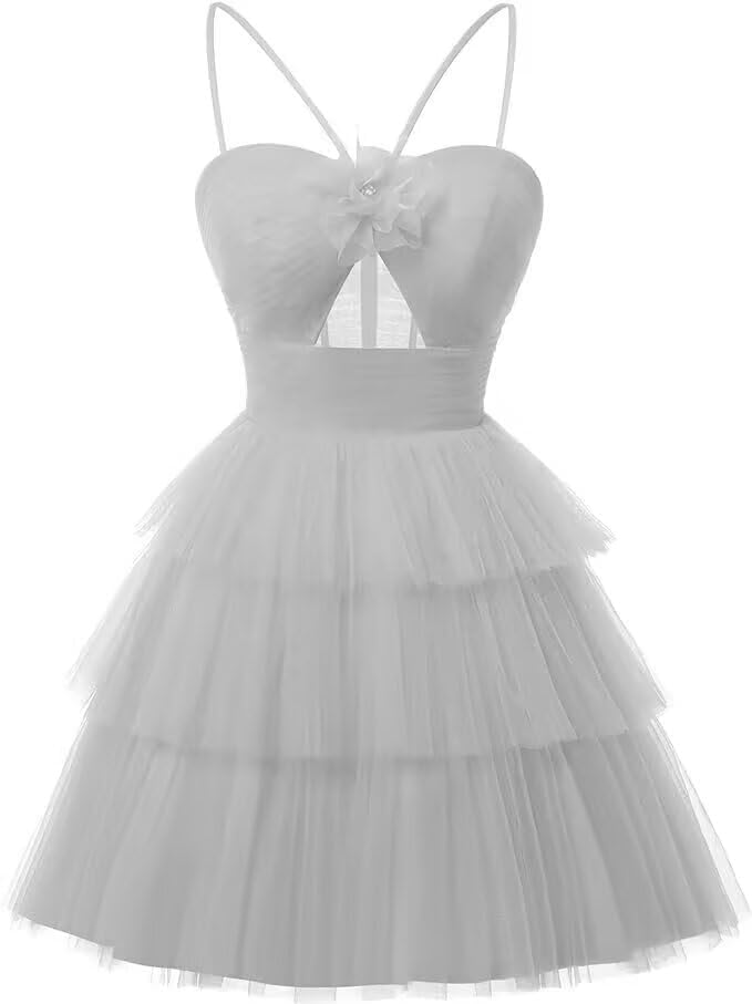 Tulle Homecoming Dresses 2027 Layered Spaghetti Straps Short Prom Dress A-Line Prom Cocktail Party Gown