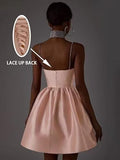 Satin Homecoming Dresses for Teens Spaghetti Straps Short Prom Dress A-Line Cocktail Wedding Guest Dress