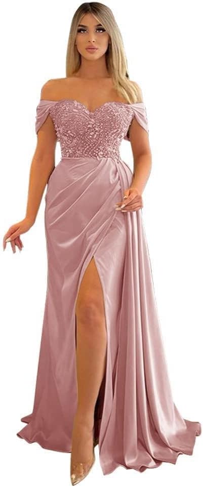 Off Shoulder Beaded Satin Bridesmaid Dresses for Women 2027 Mermaid Prom Dress with Slit