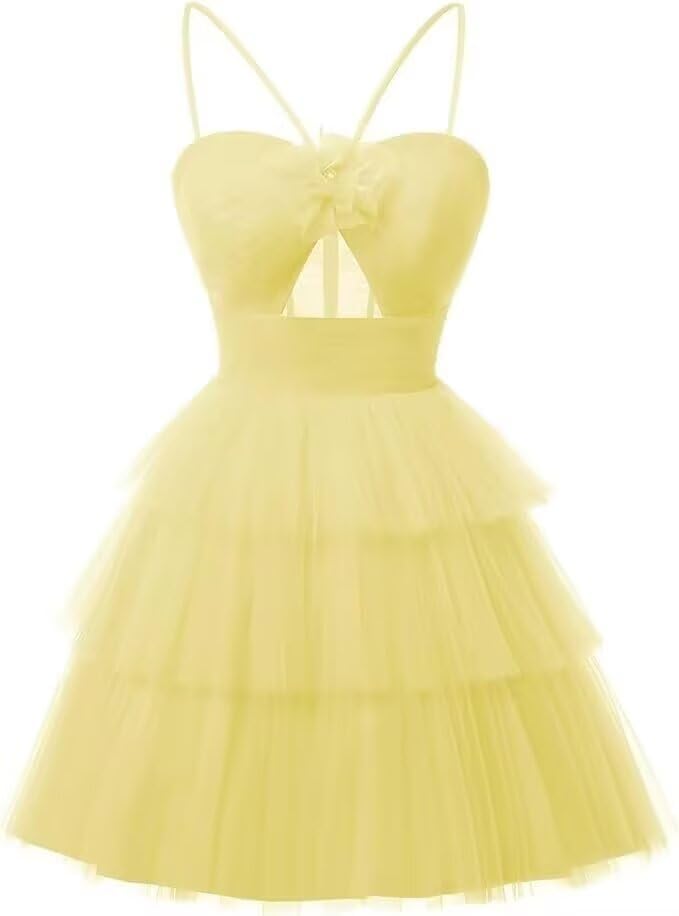 Tulle Homecoming Dresses 2027 Layered Spaghetti Straps Short Prom Dress A-Line Prom Cocktail Party Gown