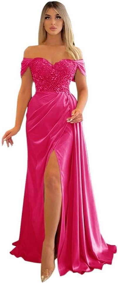 Off Shoulder Beaded Satin Bridesmaid Dresses for Women 2027 Mermaid Prom Dress with Slit
