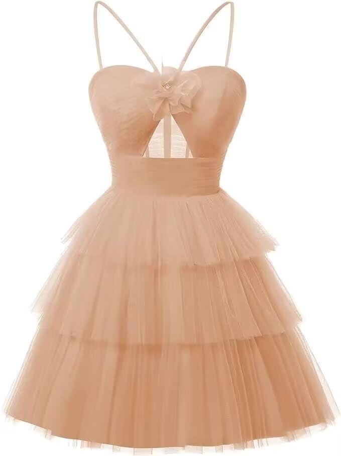 Tulle Homecoming Dresses 2027 Layered Spaghetti Straps Short Prom Dress A-Line Prom Cocktail Party Gown
