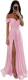 Women's Off Shoulder Satin Bridesmaid Dresses Long Ruched Mermaid Formal Dresses with Slit