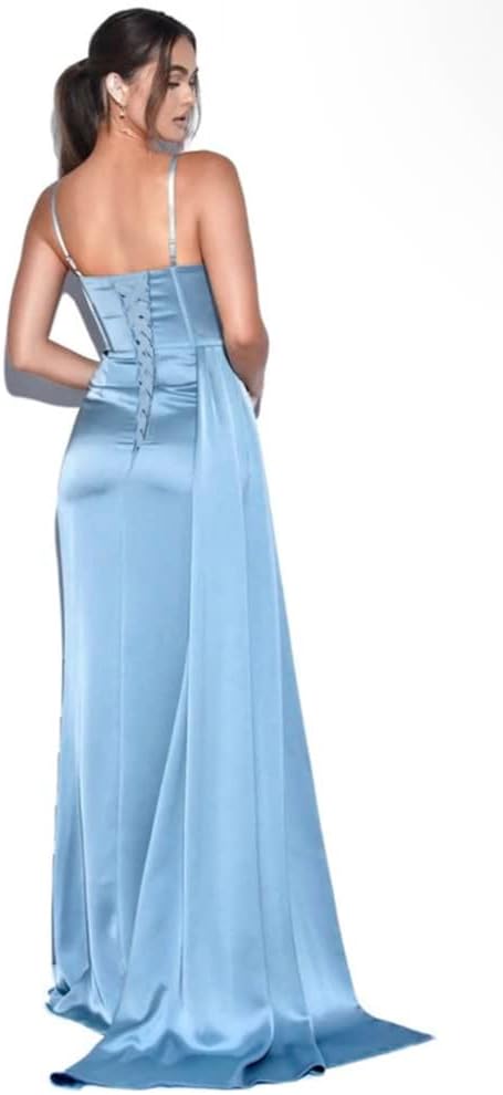 Spaghetti Straps Mermaid Prom Dresses Long Ball Gown 2025 Corset Sexy Slit Pleat Formal Evening Gowns