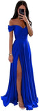 Women's Off Shoulder Satin Bridesmaid Dresses Long Ruched Mermaid Formal Dresses with Slit