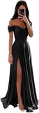 Women's Off Shoulder Satin Bridesmaid Dresses Long Ruched Mermaid Formal Dresses with Slit