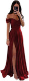 Women's Off Shoulder Satin Bridesmaid Dresses Long Ruched Mermaid Formal Dresses with Slit
