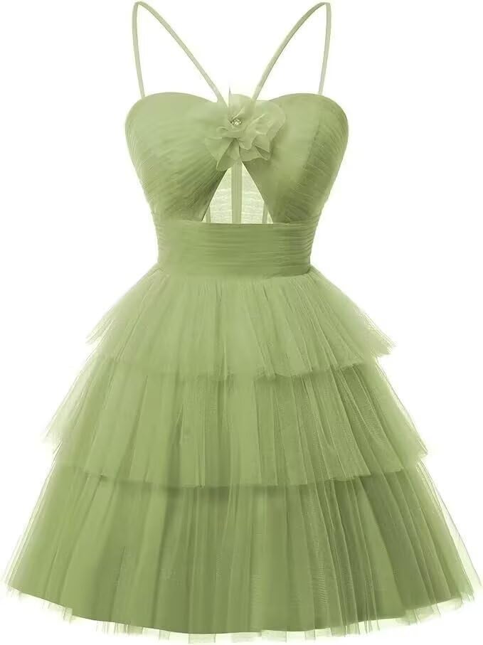 Tulle Homecoming Dresses 2027 Layered Spaghetti Straps Short Prom Dress A-Line Prom Cocktail Party Gown