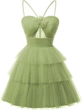 Tulle Homecoming Dresses 2027 Layered Spaghetti Straps Short Prom Dress A-Line Prom Cocktail Party Gown