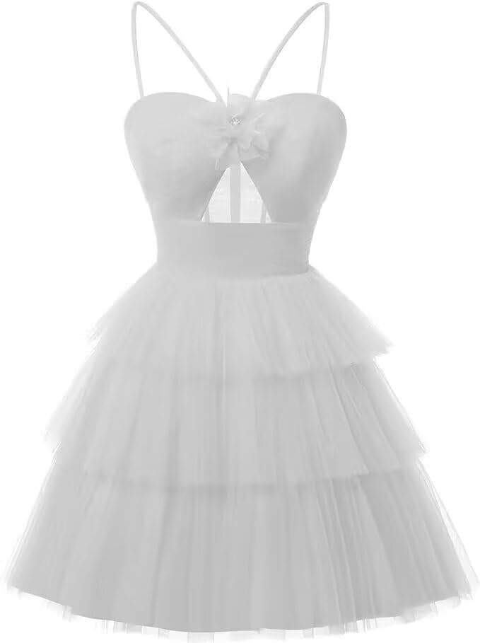 Tulle Homecoming Dresses 2027 Layered Spaghetti Straps Short Prom Dress A-Line Prom Cocktail Party Gown