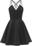 Spaghetti Straps Satin Homecoming Dresses for Teens V Neck Short Prom Dress Sparkly A-Line Formal Evening Party Gowns