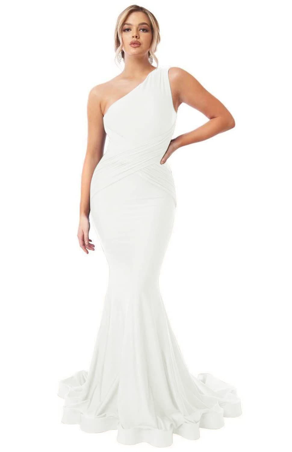 Womens One Shoulder Mermaid Bridesmaid Dresses for Wedding Long Tight Ruched Prom Dresses Evening Formal Gowns