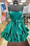 Pink Strapless Ruffle Homecoming Dress with Bow