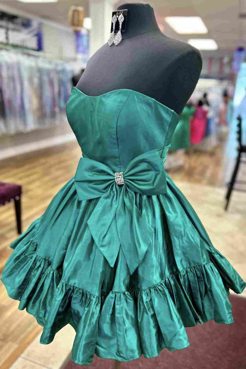 Pink Strapless Ruffle Homecoming Dress with Bow