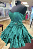 Pink Strapless Ruffle Homecoming Dress with Bow