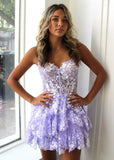 A- Line Sky Blue Sequins Multi-Layers Short Homecoming Dress