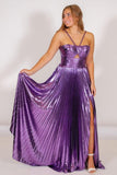 Metallic Keyhole Spaghetti Strap Long Prom Dress with Slit