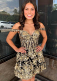 Navy Blue A-Line Sweetheart Tiered Short Homecoming & Cocktail Dresses