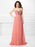 Vestido de noche de graduación de gasa largo sin mangas con escote corazón y cuentas de corte A/princesa