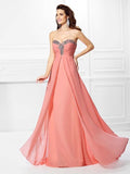 Vestido de noche de graduación de gasa largo sin mangas con escote corazón y cuentas de corte A/princesa