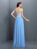 A-Line/Princess V-neck Lace Sleeveless Long Chiffon Bridesmaid Dresses Evening Prom Dress