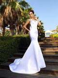 Trumpet/Mermaid Scoop Beading Sleeveless Long Satin Dresses Wedding Dress Bridal Gowns