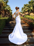 Trumpet/Mermaid Scoop Beading Sleeveless Long Satin Dresses Wedding Dress Bridal Gowns