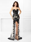 A-Line/Princess Sweetheart Lace Sleeveless High Low Silk like Satin Dresses Prom Evening Dress