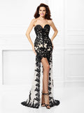A-Line/Princess Sweetheart Lace Sleeveless High Low Silk like Satin Dresses Prom Evening Dress