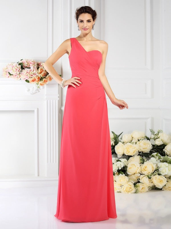 Vestido de noche largo de gasa para dama de honor, corte A/princesa, con un solo hombro, plisado, sin mangas