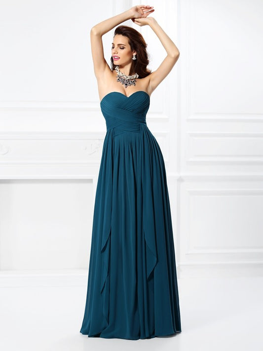 A-Linie/Princess-Linie Herzausschnitt Falten Rüschen Ärmellos Lange Chiffon Brautjungfernkleider Abendkleid