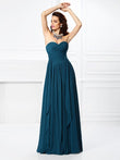 Vestido de dama de honor largo de gasa sin mangas con escote corazón, pliegues y volantes, corte A/princesa, para fiesta de noche