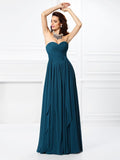 Vestido de dama de honor largo de gasa sin mangas con escote corazón, pliegues y volantes, corte A/princesa, para fiesta de noche