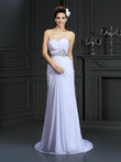 Sheath/Column Sweetheart Beading Sleeveless Long Chiffon Wedding Dresses Bridal Gowns