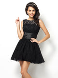 A-Line/Princess Bateau Lace Sleeveless Short Lace Bridesmaid Dresses Homecoming Dress