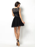 A-Line/Princess Bateau Lace Sleeveless Short Lace Bridesmaid Dresses Homecoming Dress