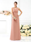 Sheath/Column V-neck Pleats Sleeveless Long Chiffon Bridesmaid Dresses Evening Dress