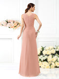 Sheath/Column V-neck Pleats Sleeveless Long Chiffon Bridesmaid Dresses Evening Dress
