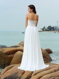 A-Linie/Princess-Linie Herzausschnitt Perlen verziert Ärmellos Lange Chiffon Strand Brautkleider