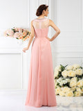 A-Line/Princess Bateau Beading Sleeveless Long Chiffon Bridesmaid Dresses Evening Mother of the Bride Dress