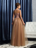 A-Line/Princess Scoop 3/4 Sleeves Long Silk like Satin Mother of the Bride Dresses