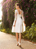 A-Line/Princess V-neck 3/4 Sleeves Short Chiffon Wedding Dresses Bridal Gowns