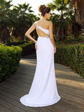 A-Linie/Princess-Linie One-Shoulder-Träger Perlen verziert Ärmellos Lange Chiffon Brautkleider