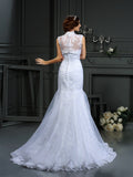 Trumpet/Mermaid Sweetheart Lace Sleeveless Long Satin Wedding Dresses Bridal Gowns