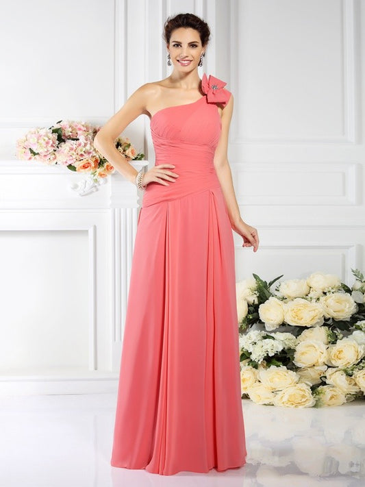 Vestido de noche largo de gasa para dama de honor, corte A/princesa, con un solo hombro, plisado, sin mangas