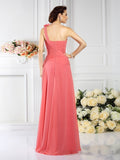 Vestido de noche largo de gasa para dama de honor, corte A/princesa, con un solo hombro, plisado, sin mangas
