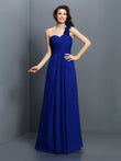 A-Line/Princess One-Shoulder Hand-Made Flower Sleeveless Long Chiffon Bridesmaid Dresses Evening Prom Dress