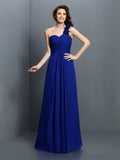 A-Line/Princess One-Shoulder Hand-Made Flower Sleeveless Long Chiffon Bridesmaid Dresses Evening Prom Dress
