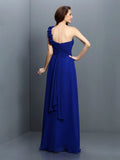 A-Line/Princess One-Shoulder Hand-Made Flower Sleeveless Long Chiffon Bridesmaid Dresses Evening Prom Dress