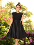 Vestido de dama de honor de satén, corte A/princesa, cuello alto, lazo, sin mangas, corto/mini, para invitada de boda